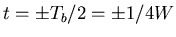 $t = \pm T_b/2 = \pm 1/4W$
